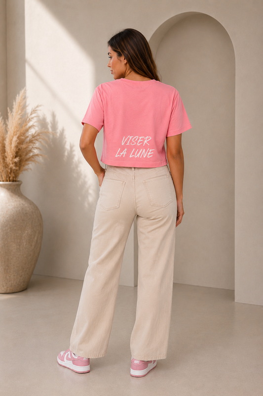 Viser La Lune roze crop top achterkant