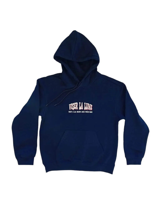 Blauwe hoodie met uitloop opdruk