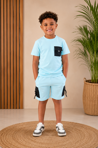 Kids set kort licht blauw