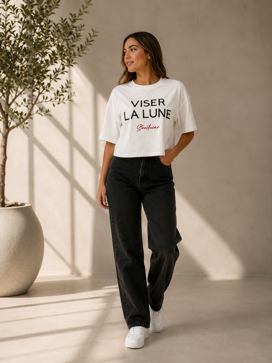 Viser La Lune - crop top - wit voorkant