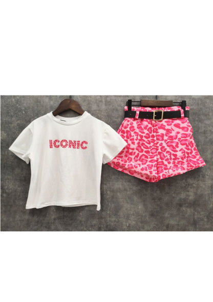 Kinder zomer set ICONIC | girls | Fuchsia roze & bruin (leopard)