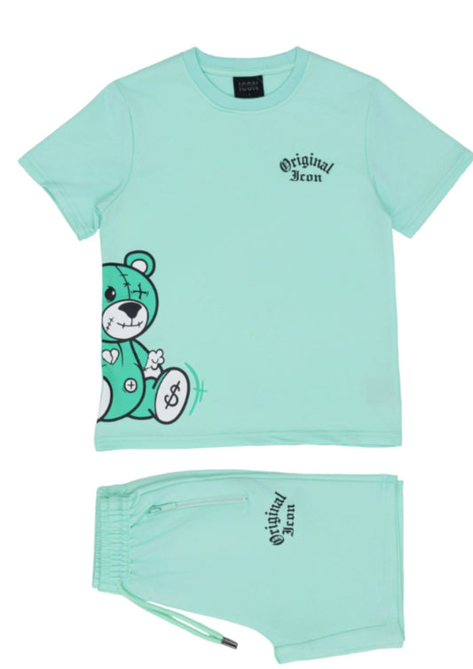 Kinder zomer set met print | jongens | licht groen