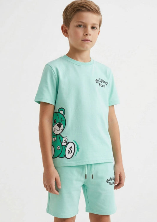Kinder zomer set met print | jongens | licht groen